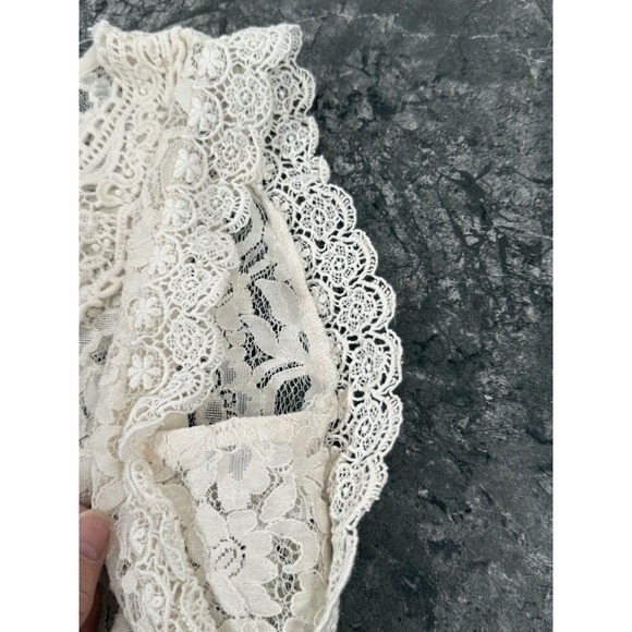 Monroe & Main Womens Lace Short Sleeve Babydoll Top Crochet Cream Sz L - Picture 7 of 10